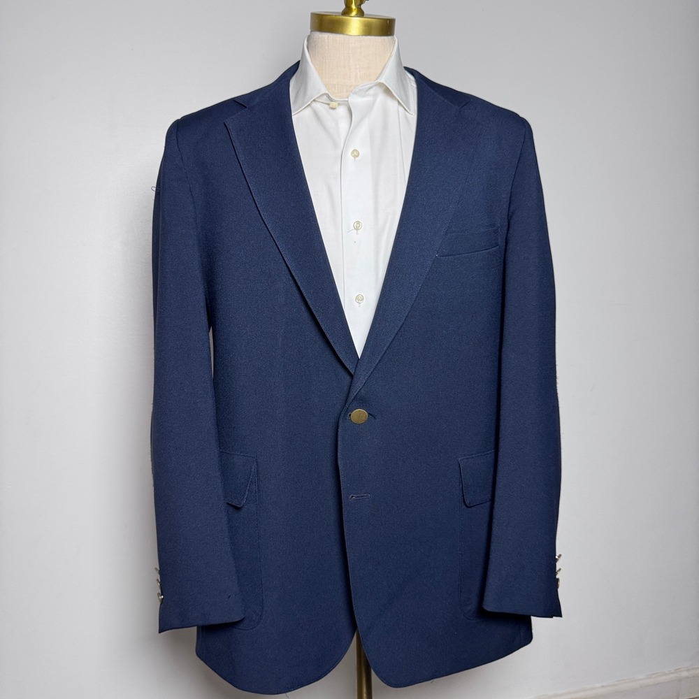 1980s Levi's Action Blazer Mens 46L Navy Blue Solid Vintage Sta-Prest Jacket